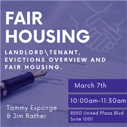 Landlord\Tenant, Evictions Overview and Fair Housing.